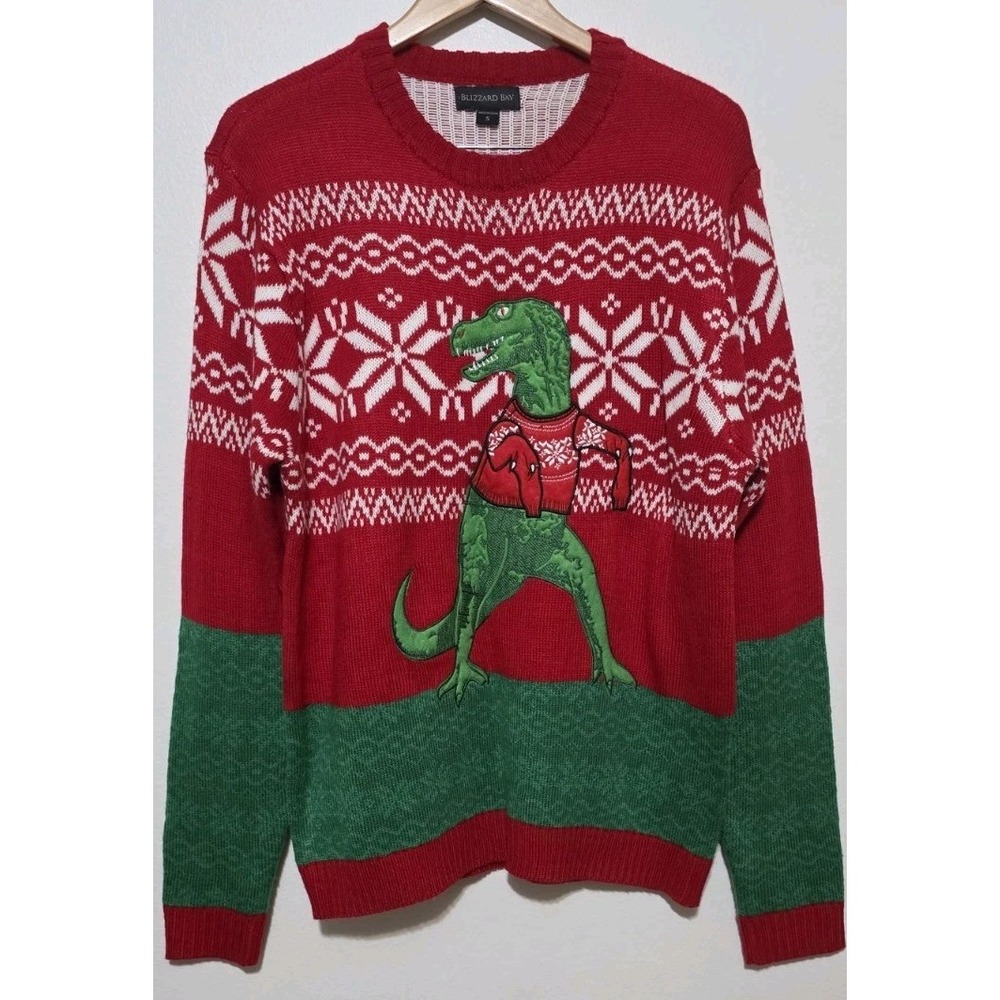 Blizzard Bay Santa Claus Dinosaur‎ Mens Christmas Sweater Sz S Xmas Ugly Elf NEW